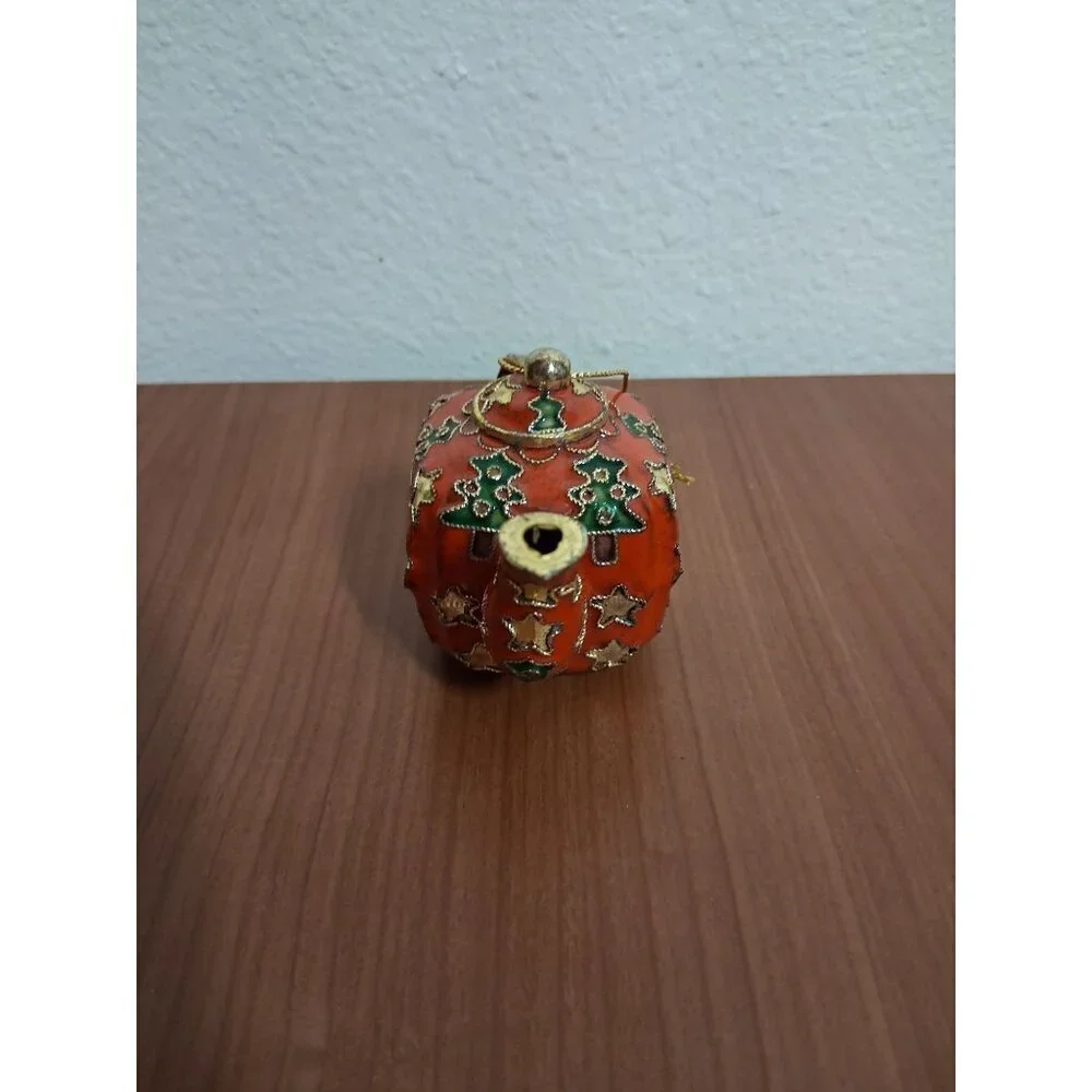 VTG Cloisonne Christmas Ornament Tea Pot Red